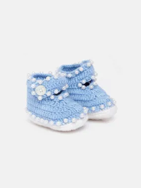 Chutput Kids Woollen Hand Knitted Self Desgin Detailed Booties - Blue