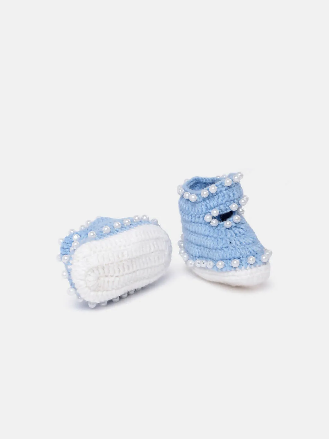 Chutput Kids Woollen Hand Knitted Self Desgin Detailed Booties - Blue