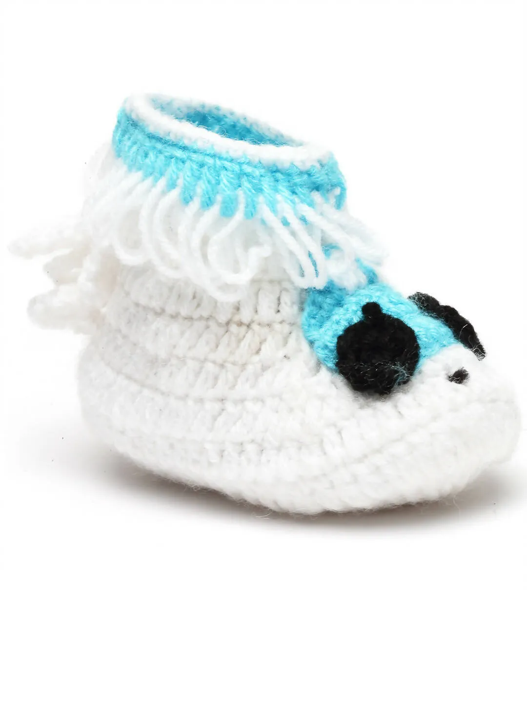 Chutput Kids Woollen Hand Knitted Self Desgin Detailed Booties - White