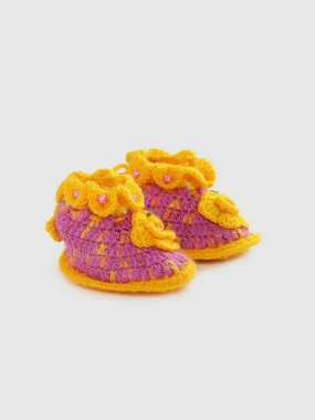 Chutput Kids Woollen Hand Knitted Self Desgin Detailed Booties - Yellow