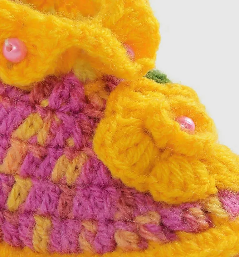 Chutput Kids Woollen Hand Knitted Self Desgin Detailed Booties - Yellow