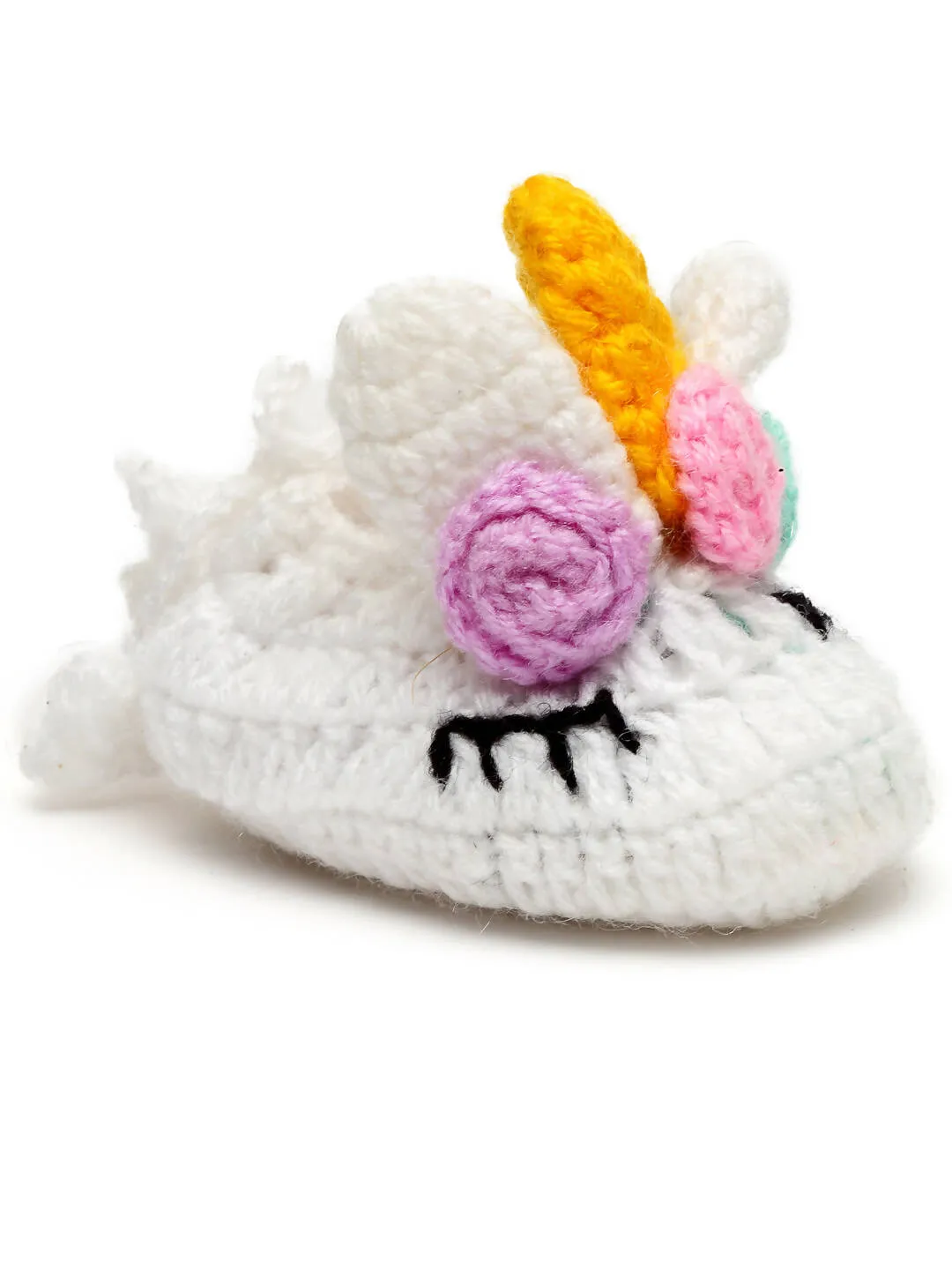 Chutput Kids Woollen Hand Knitted Unicorn Detailed Booties - White