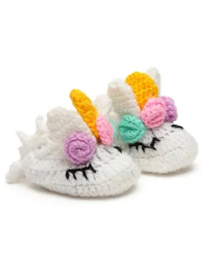 Chutput Kids Woollen Hand Knitted Unicorn Detailed Booties - White