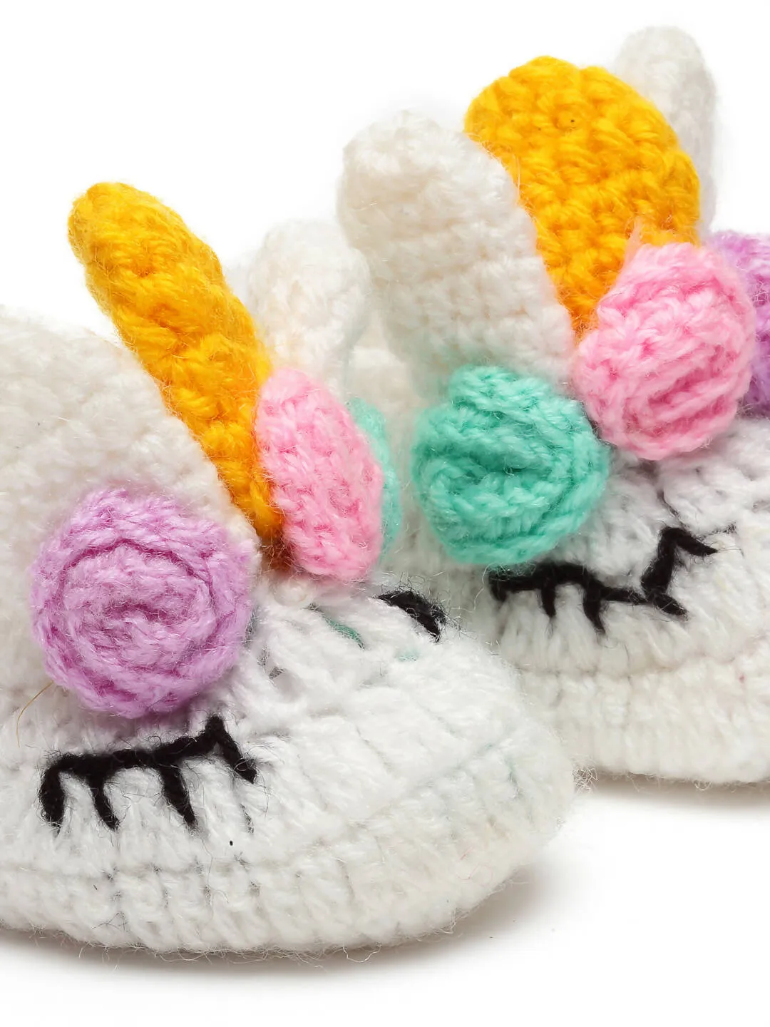 Chutput Kids Woollen Hand Knitted Unicorn Detailed Booties - White
