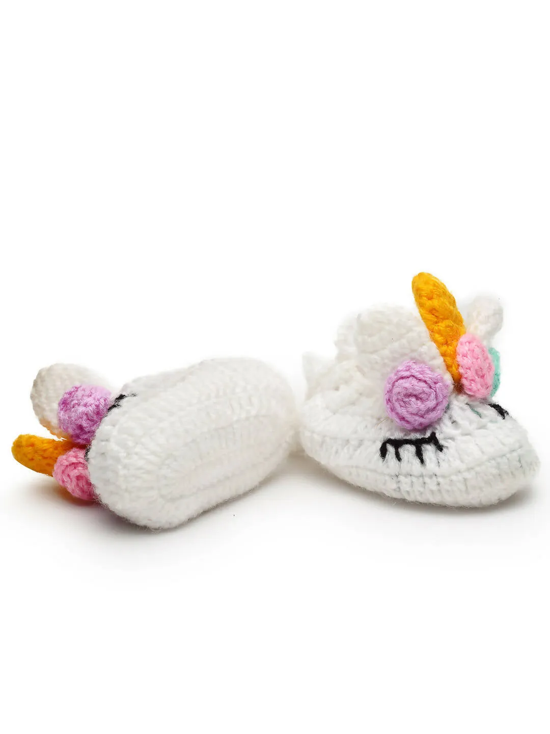 Chutput Kids Woollen Hand Knitted Unicorn Detailed Booties - White