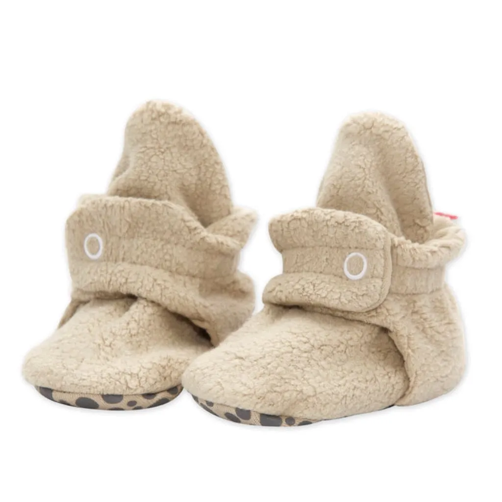 Cozie Fleece Gripper Booties - Khaki by Zutano