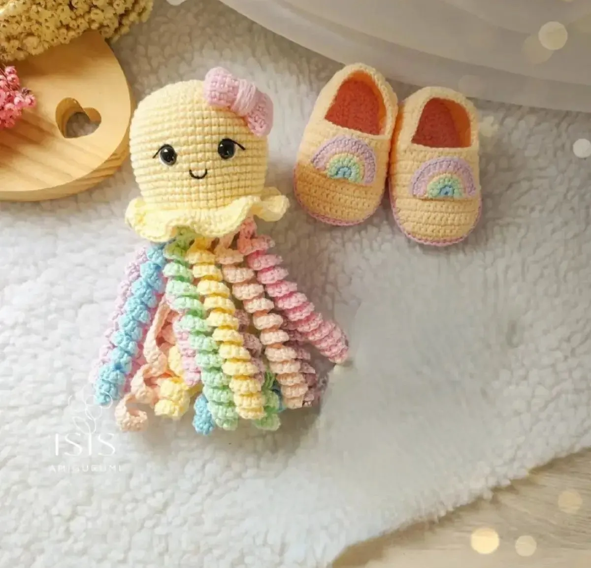 Crochet Cute Jellyfish Rattle and Baby Booties Gift Set