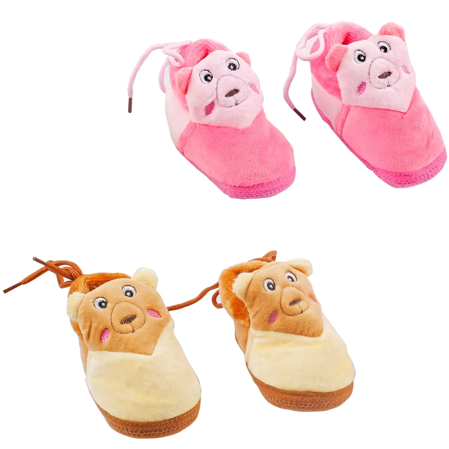 Cuddly Bear Pink And Yellow 2 Pk Booties