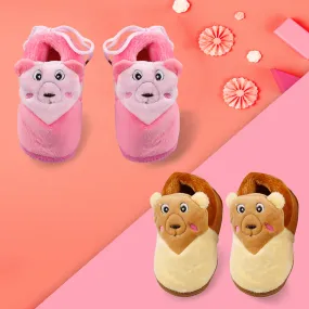 Cuddly Bear Pink And Yellow 2 Pk Booties