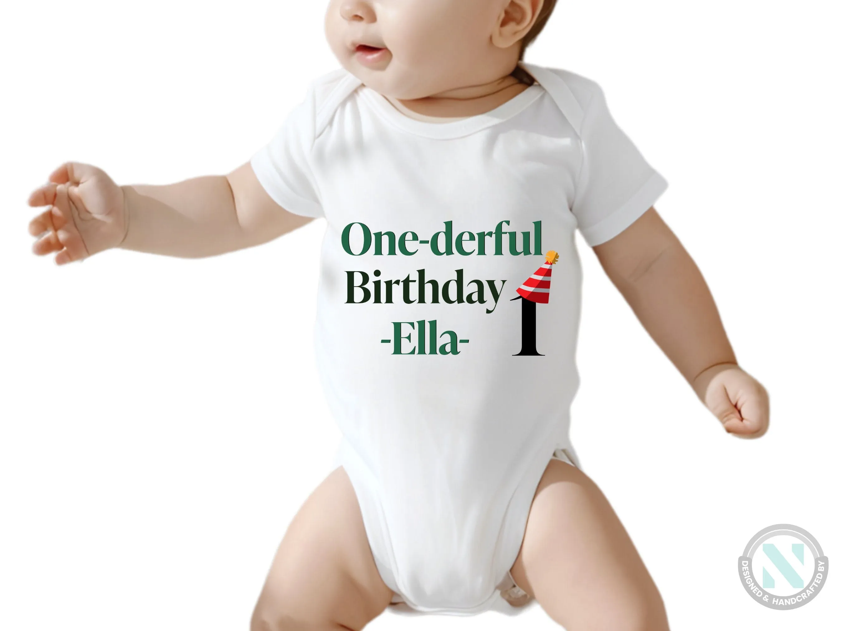 Customized Name Baby Girl Bodysuit with One-derful Birthday Text