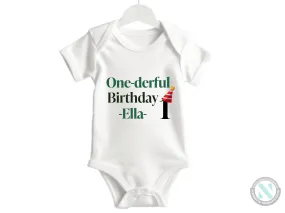 Customized Name Baby Girl Bodysuit with One-derful Birthday Text