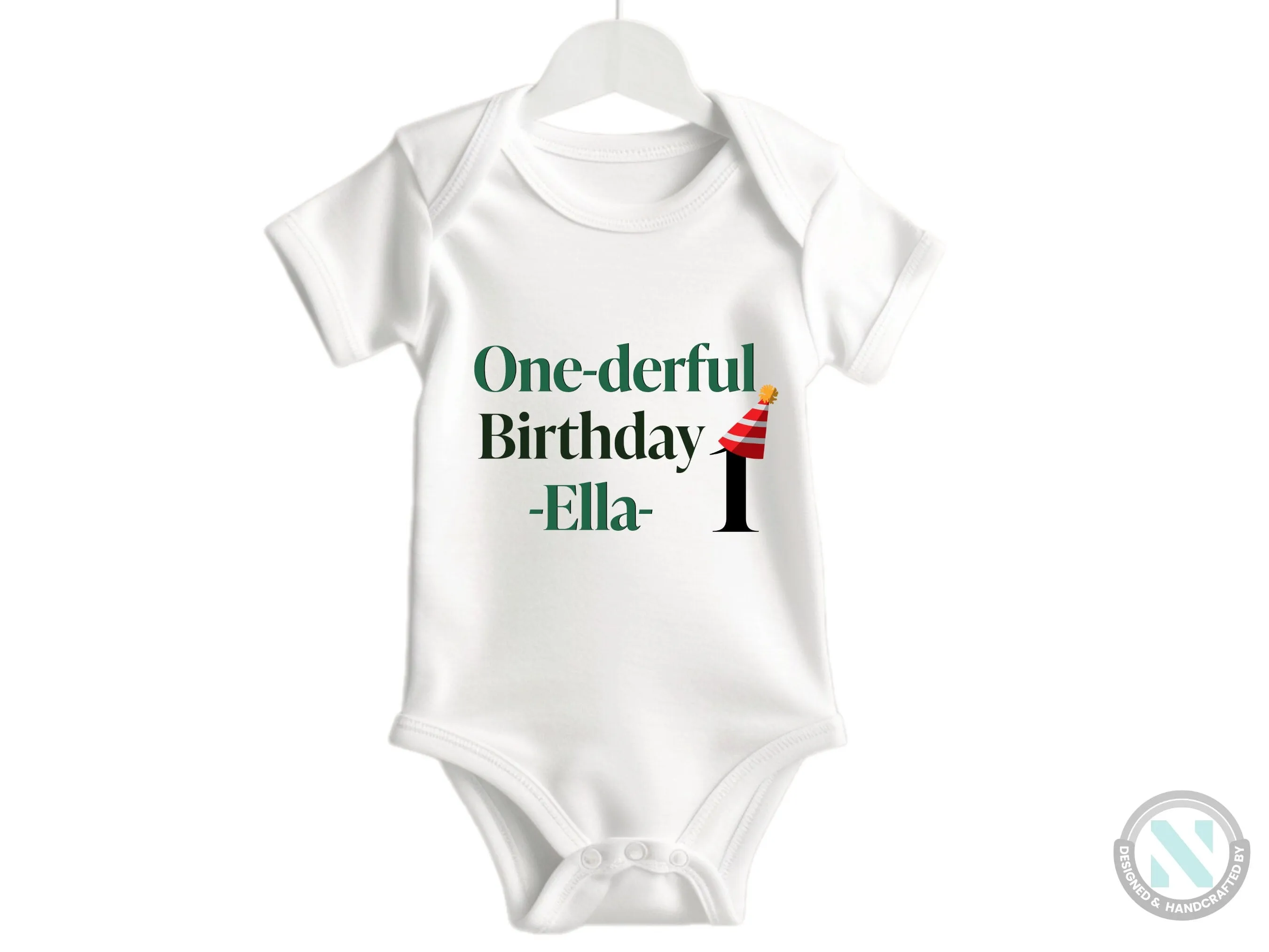 Customized Name Baby Girl Bodysuit with One-derful Birthday Text
