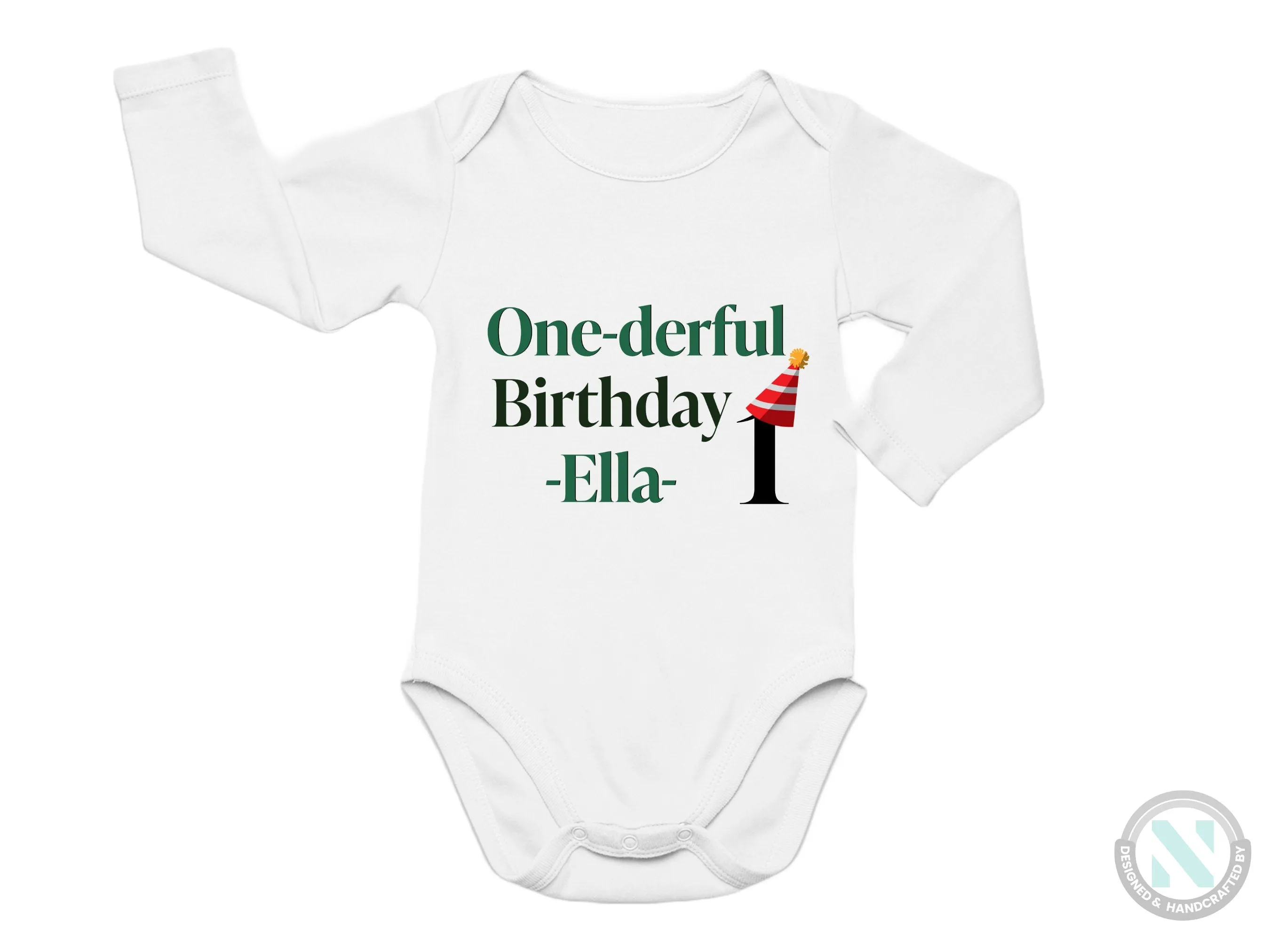 Customized Name Baby Girl Bodysuit with One-derful Birthday Text