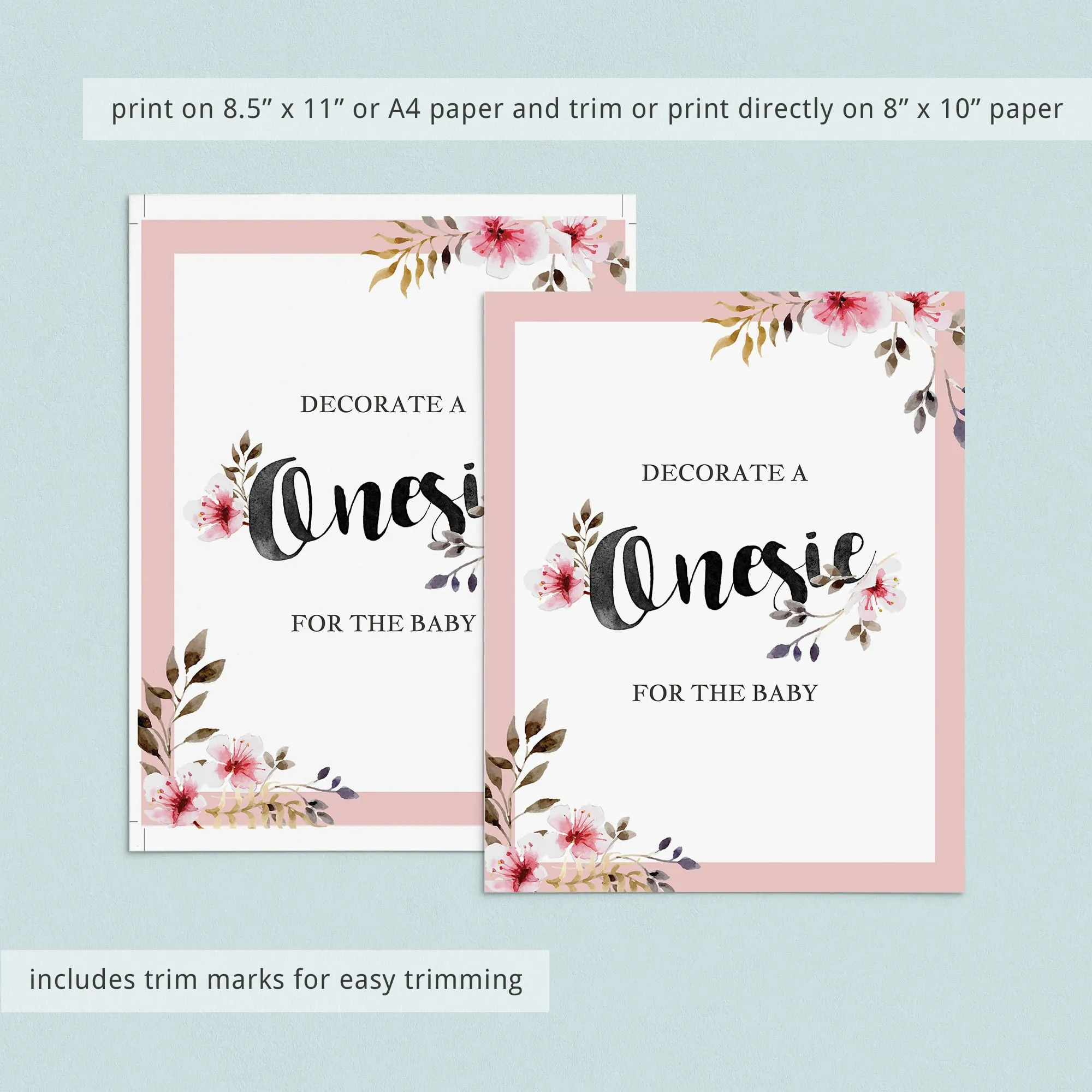 Decorate A Onesie Station Floral Baby Shower Printable Sign