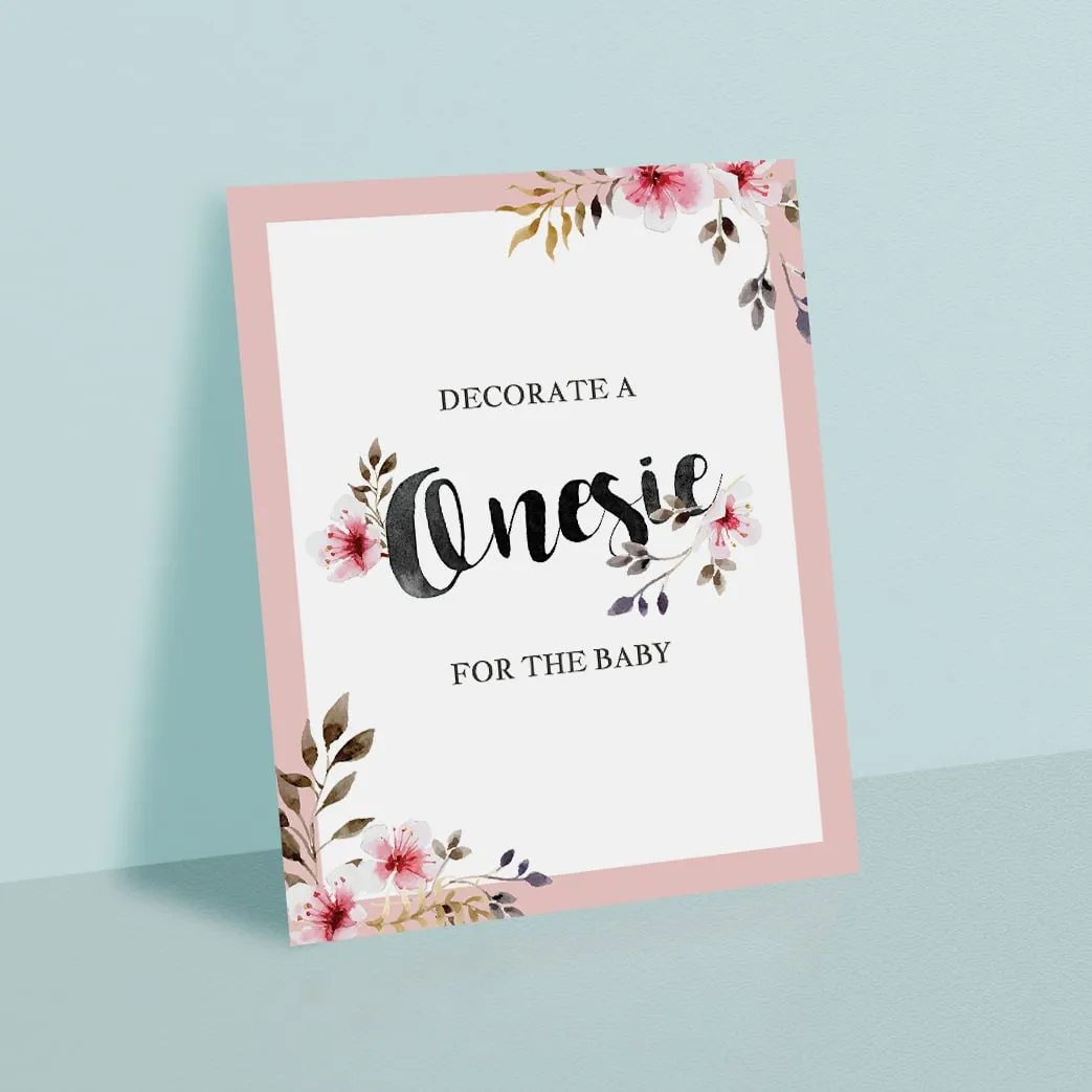 Decorate A Onesie Station Floral Baby Shower Printable Sign
