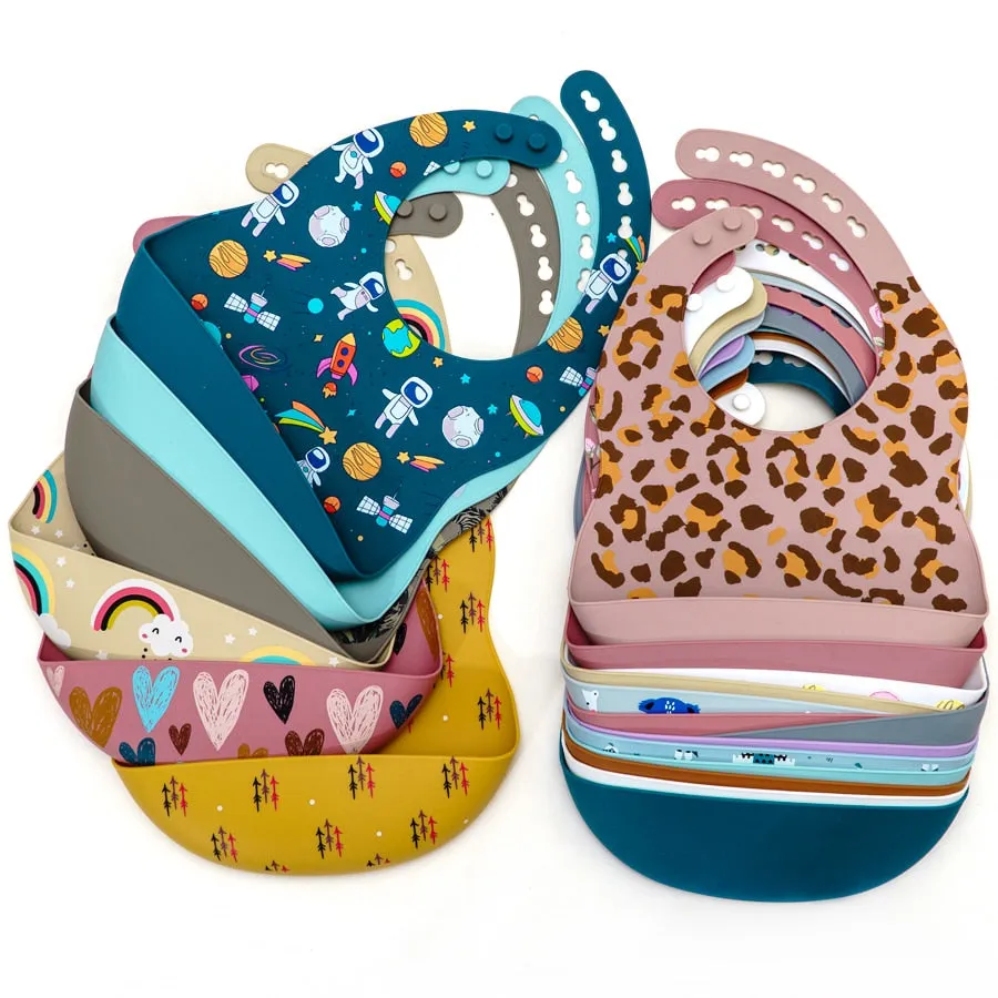 Fashionable Cartoon Printed Waterproof Soft Baby Silicone Bibs Newborn