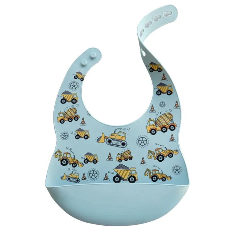 Fashionable Cartoon Printed Waterproof Soft Baby Silicone Bibs Newborn