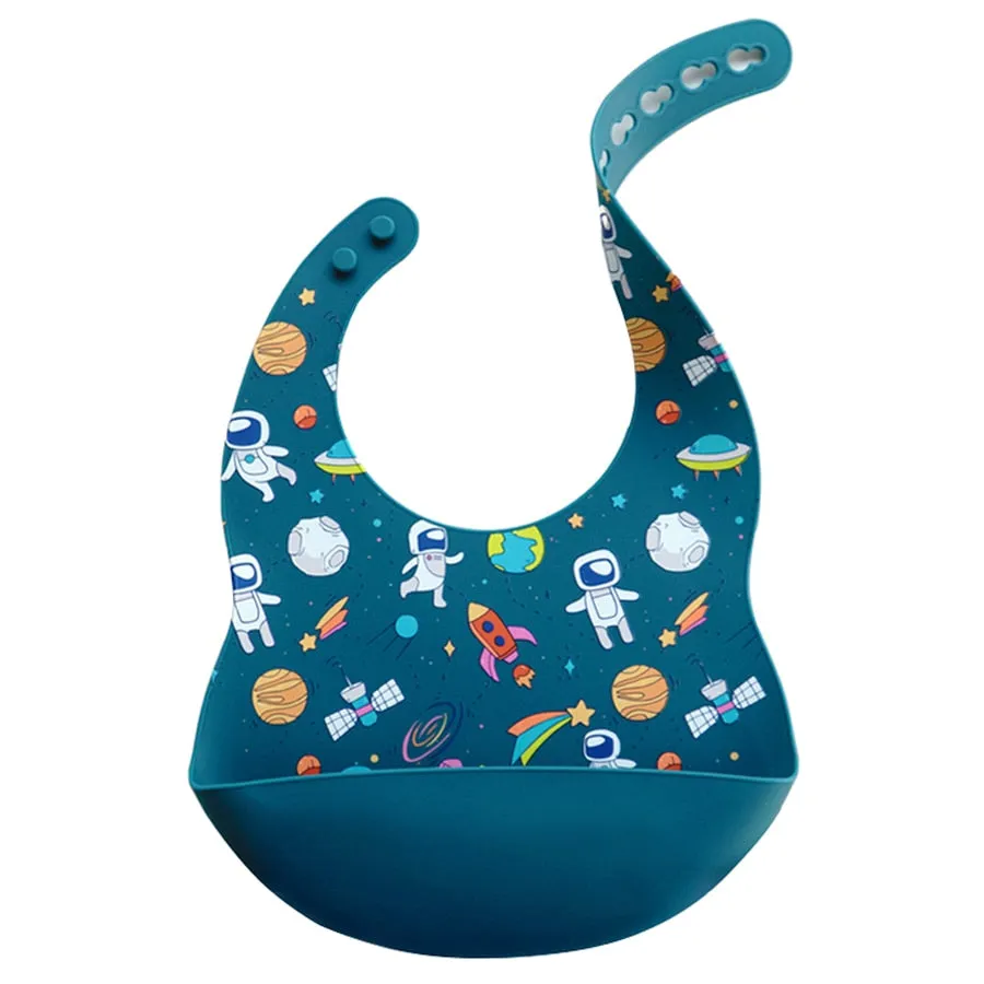 Fashionable Cartoon Printed Waterproof Soft Baby Silicone Bibs Newborn