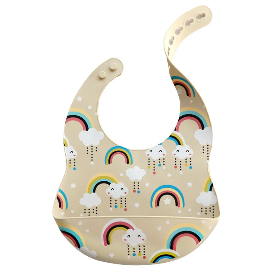 Fashionable Cartoon Printed Waterproof Soft Baby Silicone Bibs Newborn