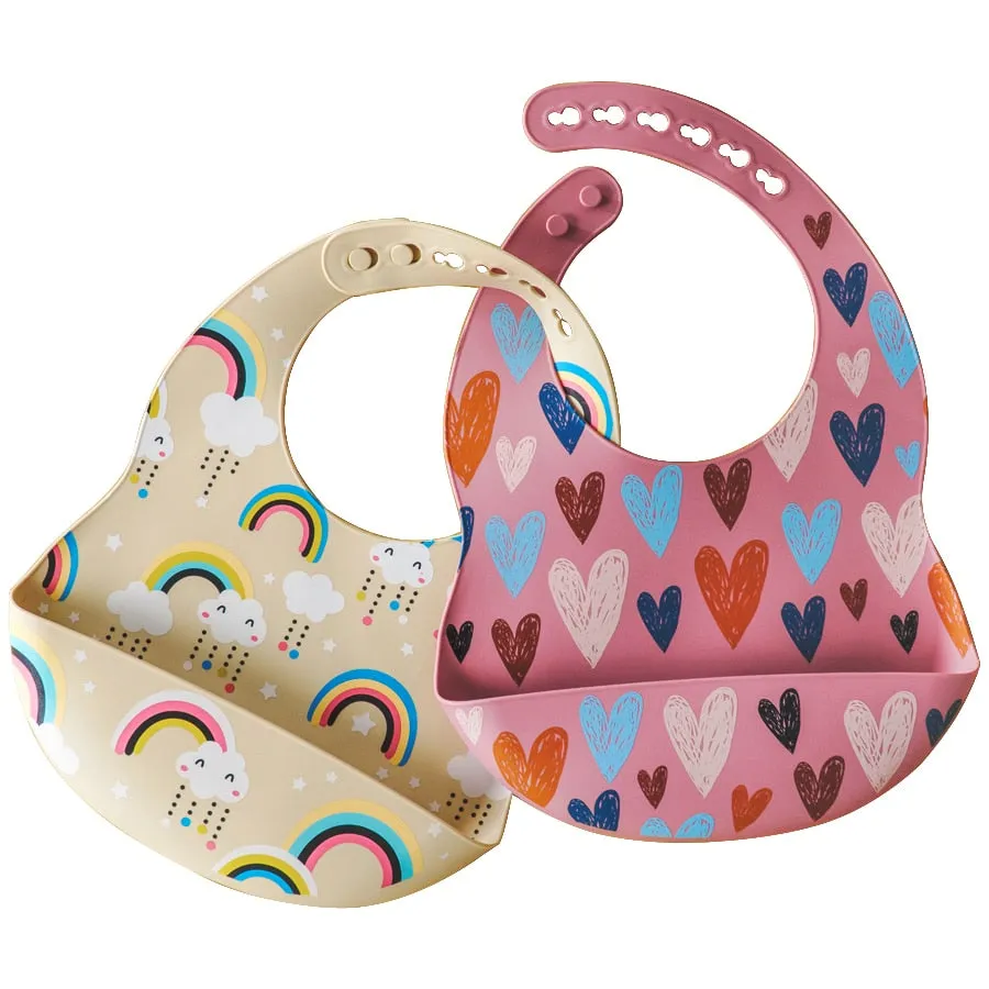 Fashionable Cartoon Printed Waterproof Soft Baby Silicone Bibs Newborn