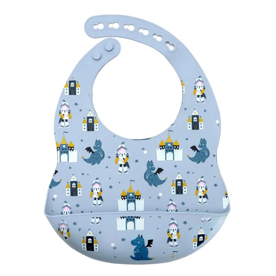 Fashionable Cartoon Printed Waterproof Soft Baby Silicone Bibs Newborn