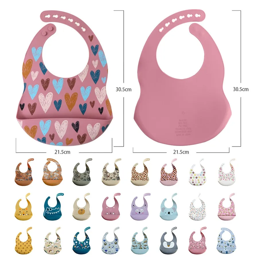 Fashionable Cartoon Printed Waterproof Soft Baby Silicone Bibs Newborn