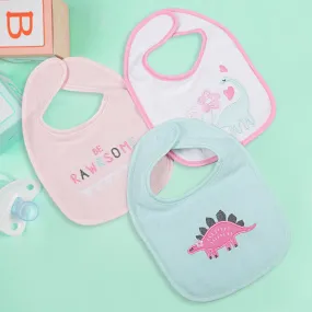 Feeding Bibs Pack Of 3 Rawrsome Dino Pink And Green
