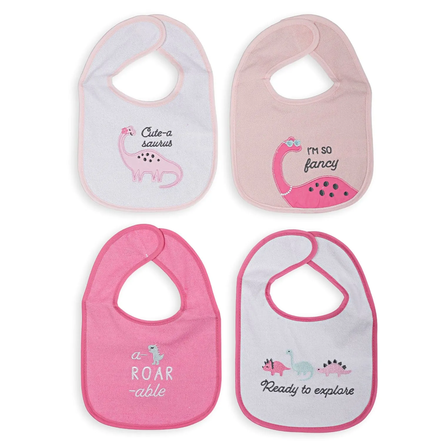 Feeding Bibs Pack Of 4 I'm So Fancy Dino White And Pink