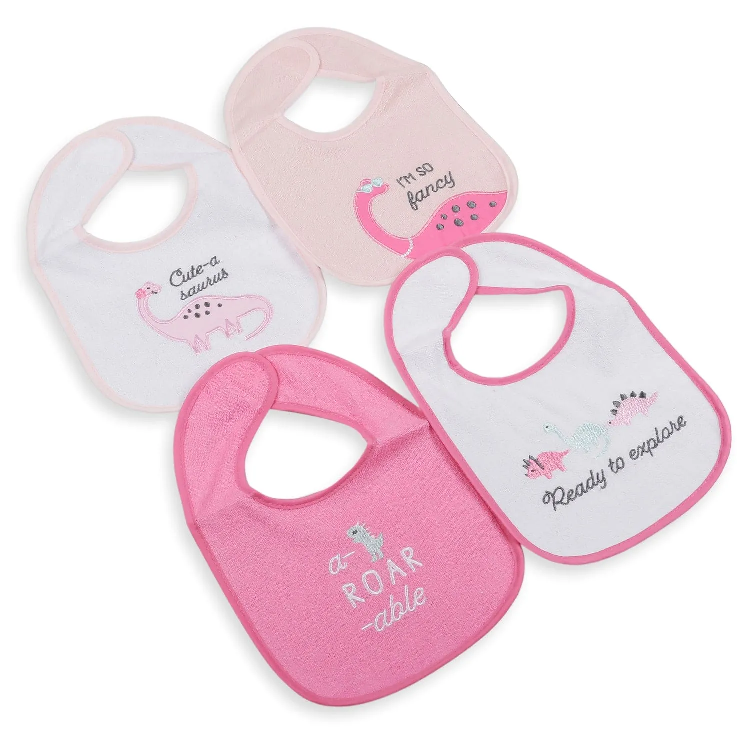 Feeding Bibs Pack Of 4 I'm So Fancy Dino White And Pink
