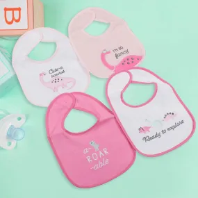 Feeding Bibs Pack Of 4 I'm So Fancy Dino White And Pink