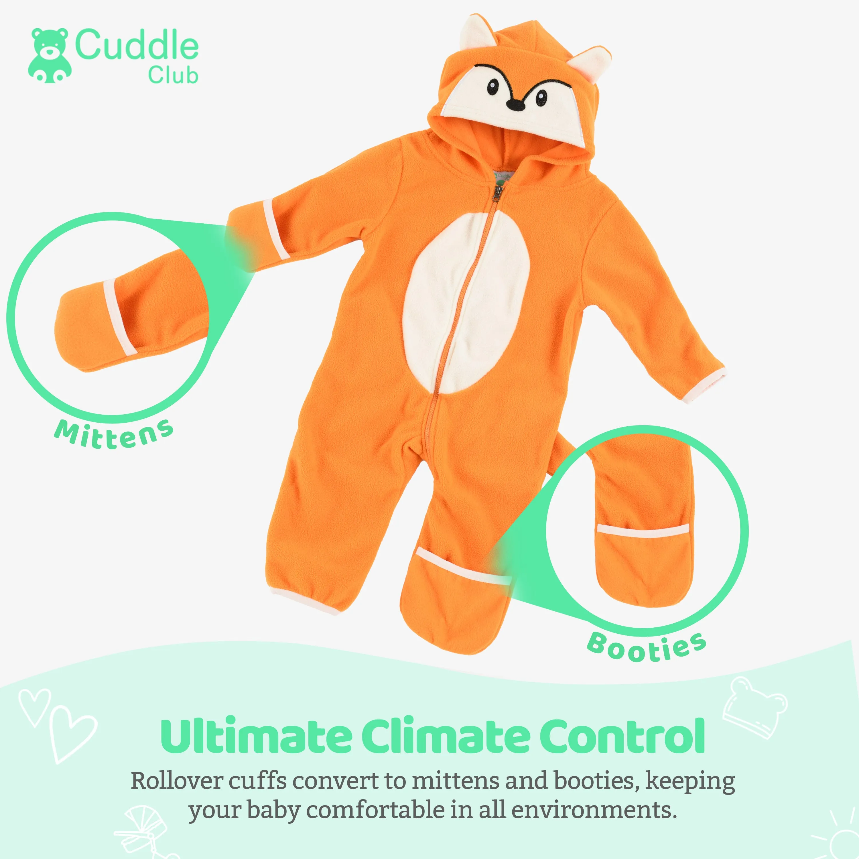 Fox Fleece Baby Bunting Bodysuit