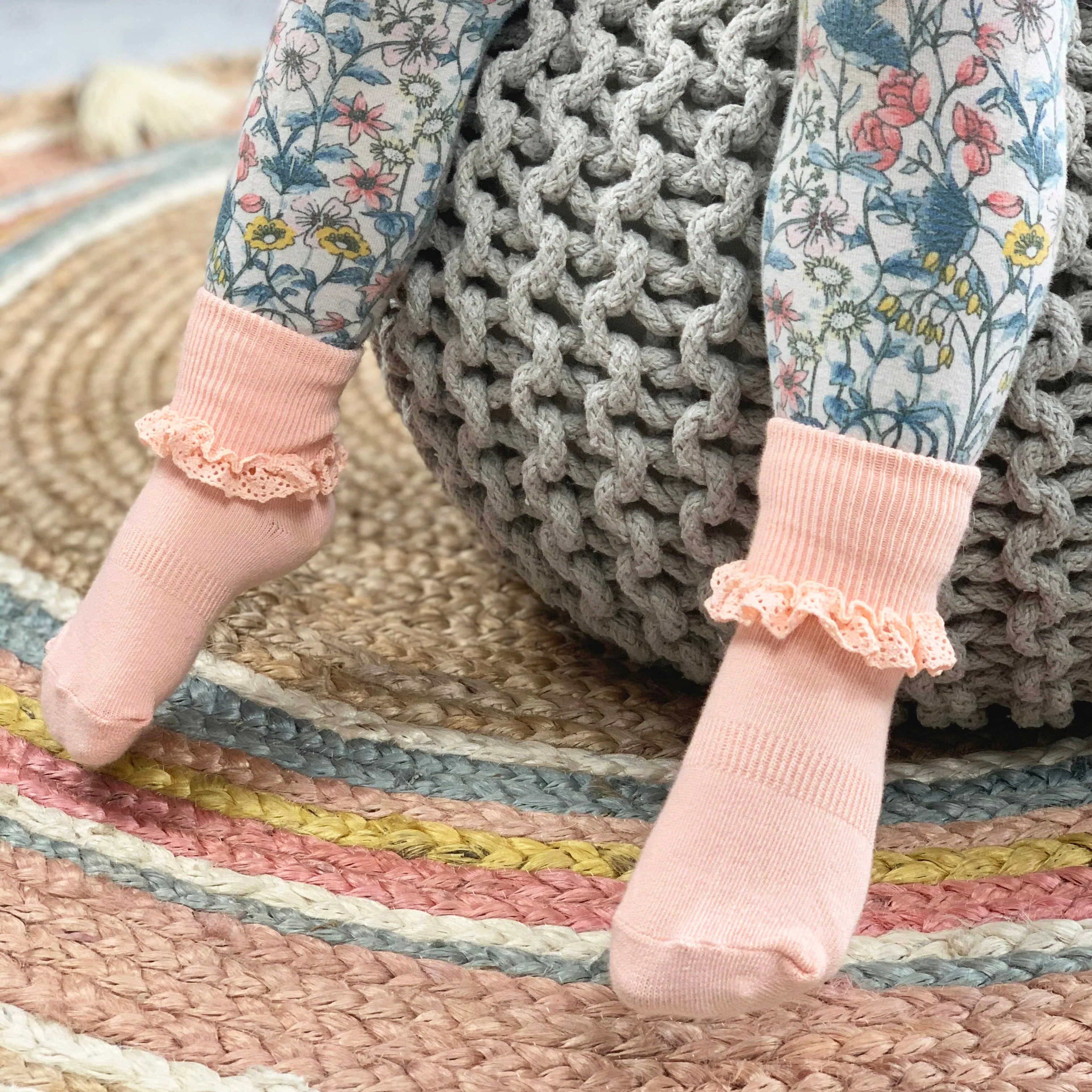 Frilly Non-Slip Stay-On Baby and Toddler Socks - Peaches 'n' Cream
