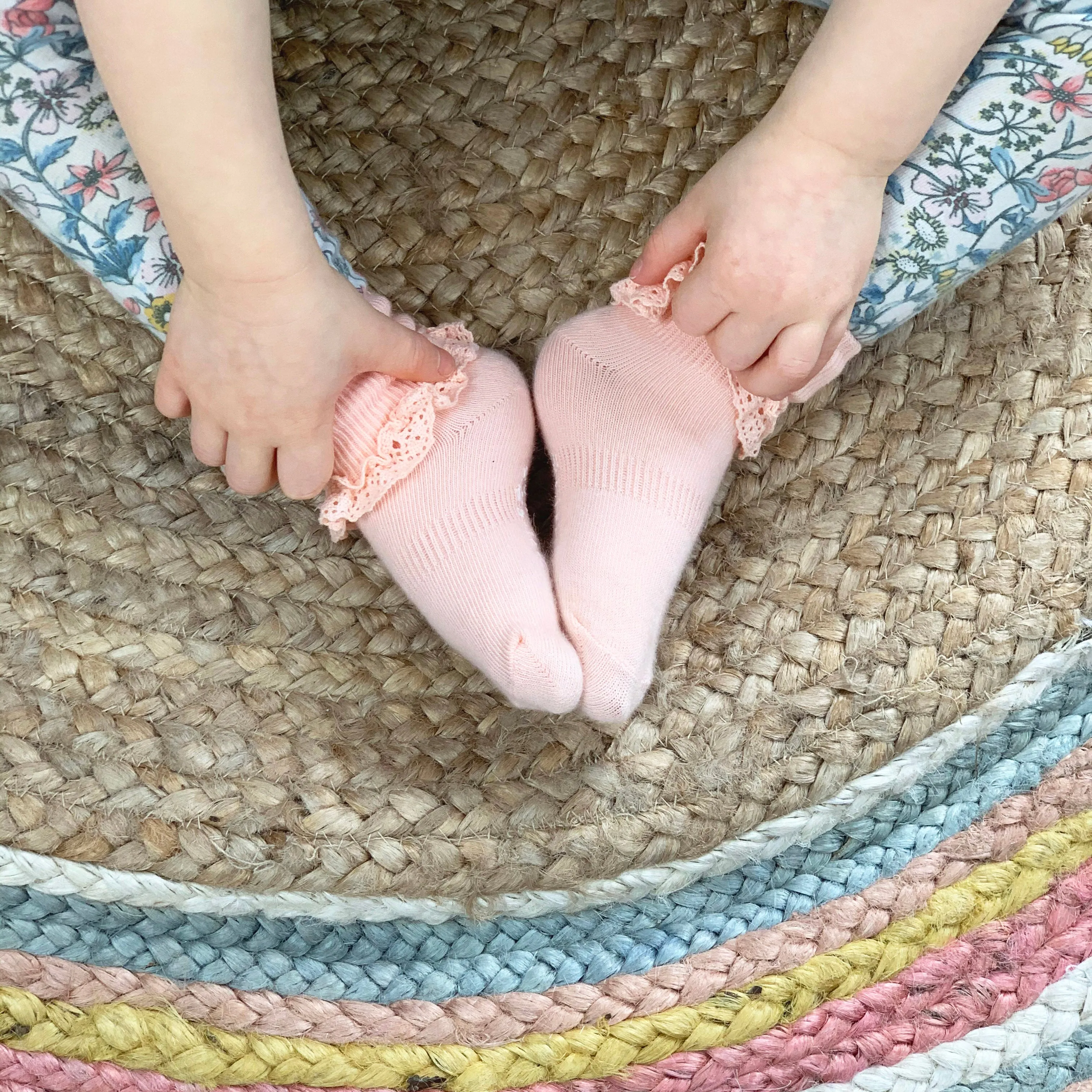 Frilly Non-Slip Stay-On Baby and Toddler Socks - Peaches 'n' Cream