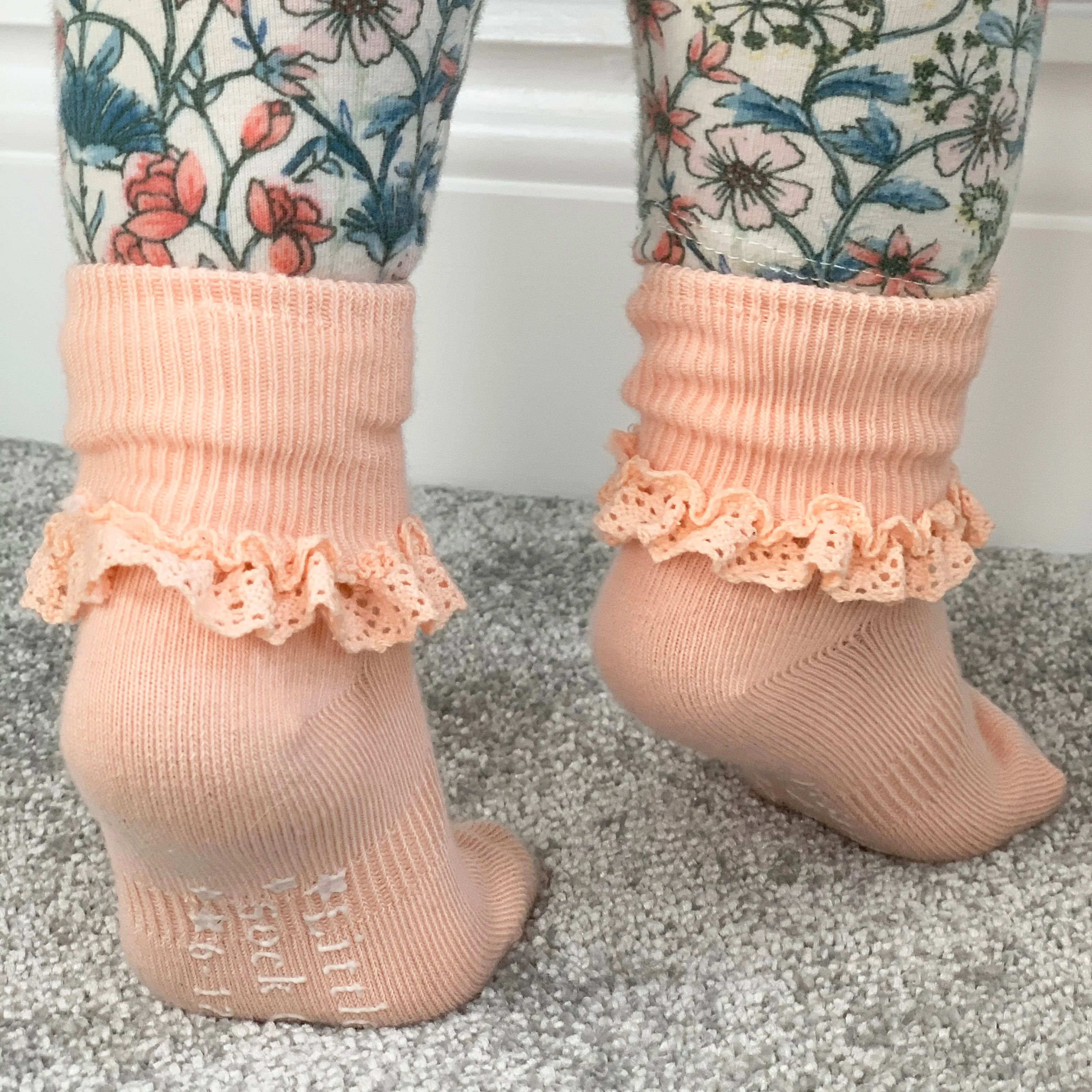 Frilly Non-Slip Stay-On Baby and Toddler Socks - Peaches 'n' Cream