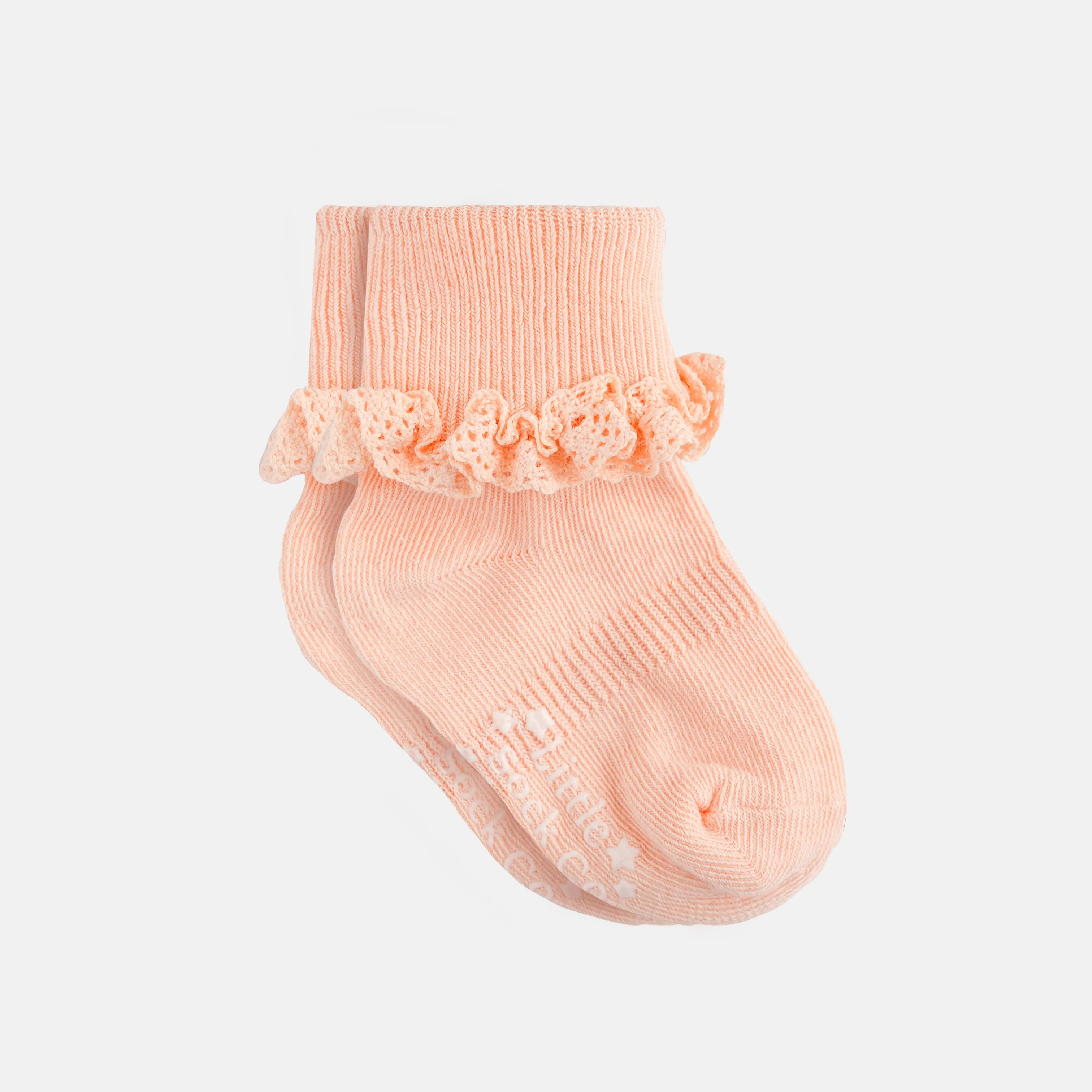 Frilly Non-Slip Stay-On Baby and Toddler Socks - Peaches 'n' Cream
