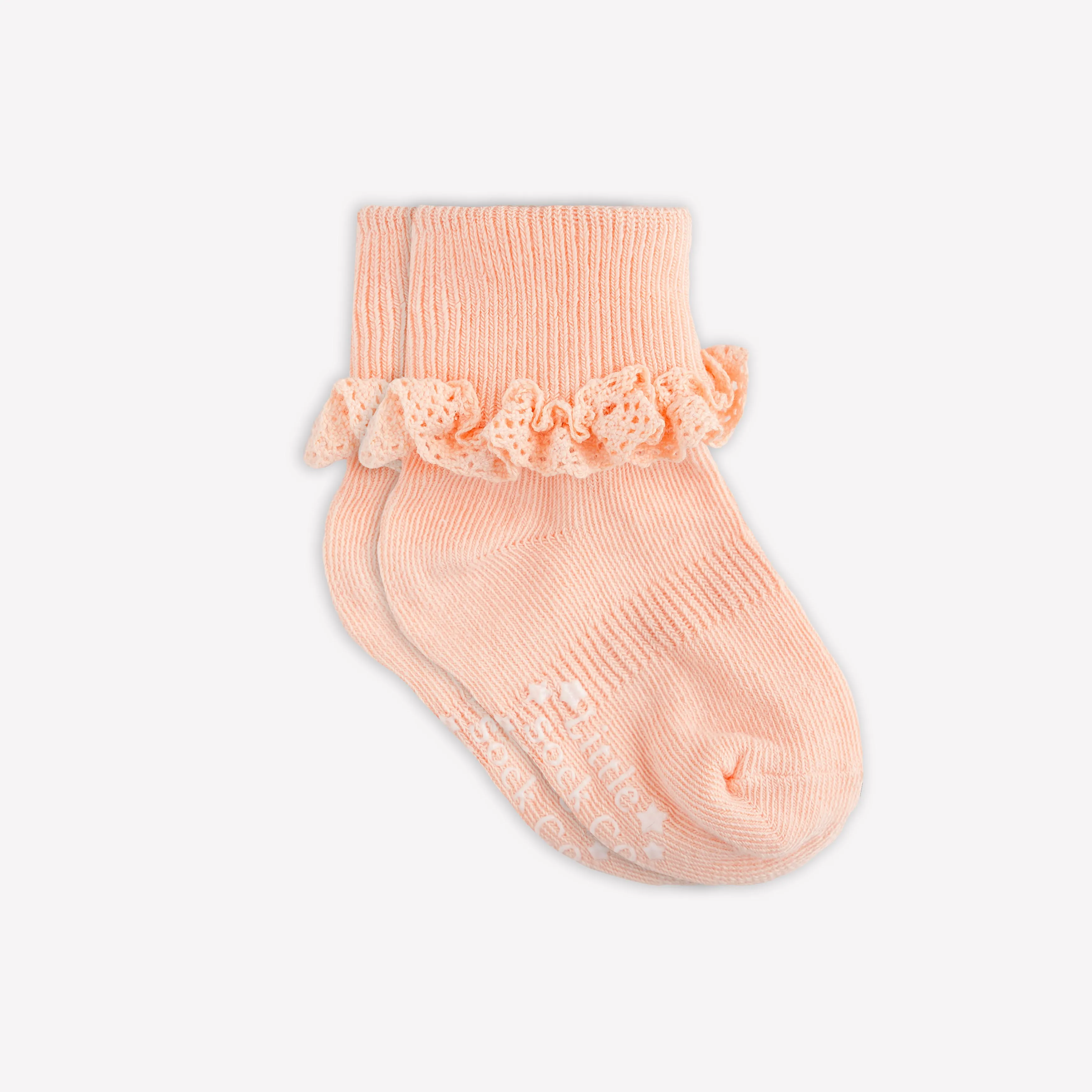 Frilly Non-Slip Stay-On Baby and Toddler Socks - Peaches 'n' Cream