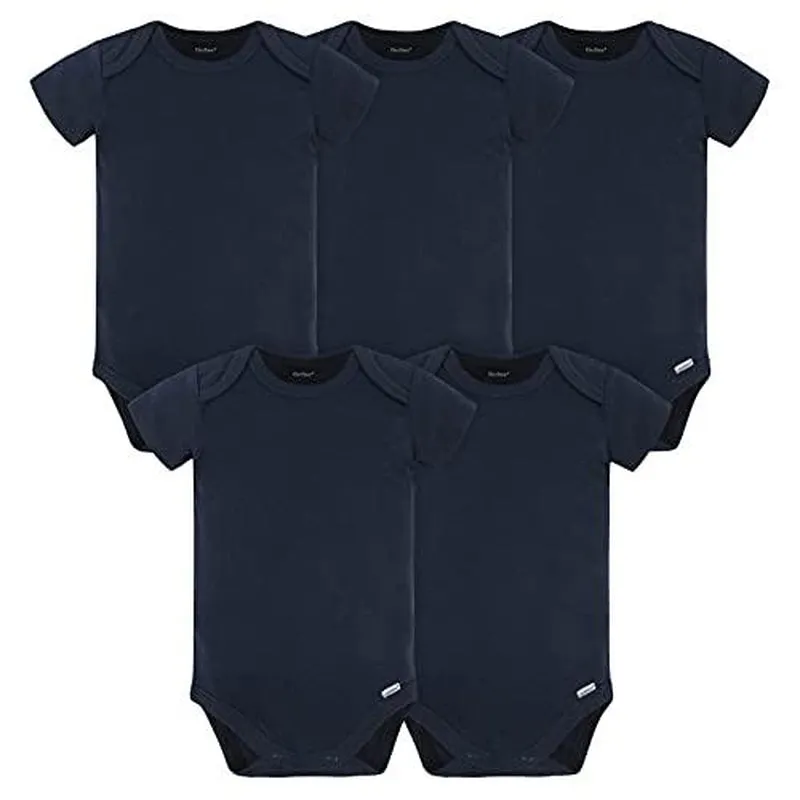 Gerber Baby Boys and Girls Onesies® Brand Short Sleeve Bodysuits, Navy, 5-Pack