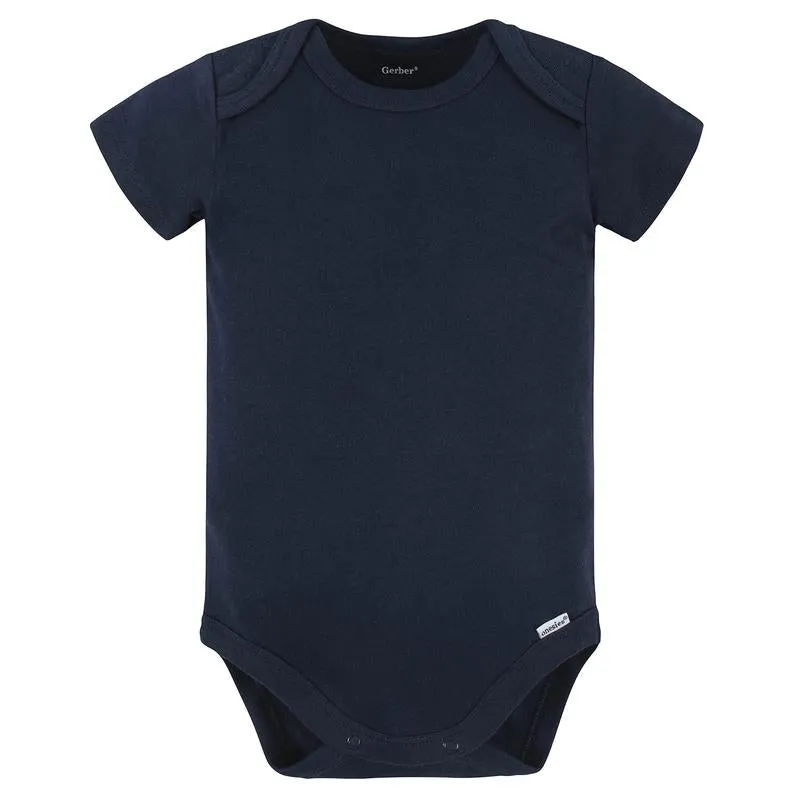 Gerber Baby Boys and Girls Onesies® Brand Short Sleeve Bodysuits, Navy, 5-Pack
