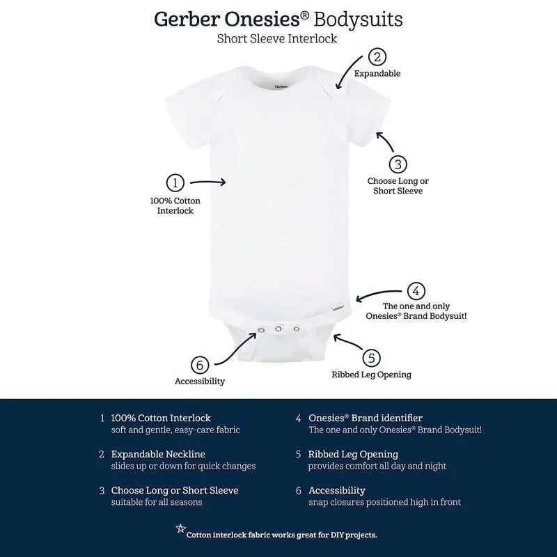 Gerber Baby Boys and Girls Onesies® Brand Short Sleeve Bodysuits, Navy, 5-Pack
