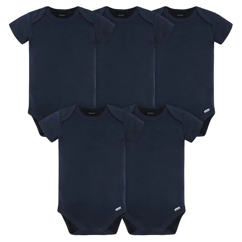 Gerber Baby Boys and Girls Onesies® Brand Short Sleeve Bodysuits, Navy, 5-Pack