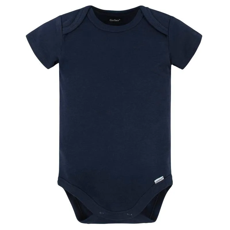 Gerber Baby Boys and Girls Onesies® Brand Short Sleeve Bodysuits, Navy, 5-Pack