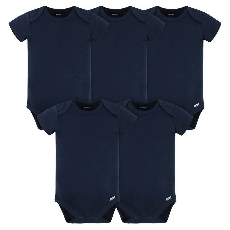 Gerber Baby Boys and Girls Onesies® Brand Short Sleeve Bodysuits, Navy, 5-Pack