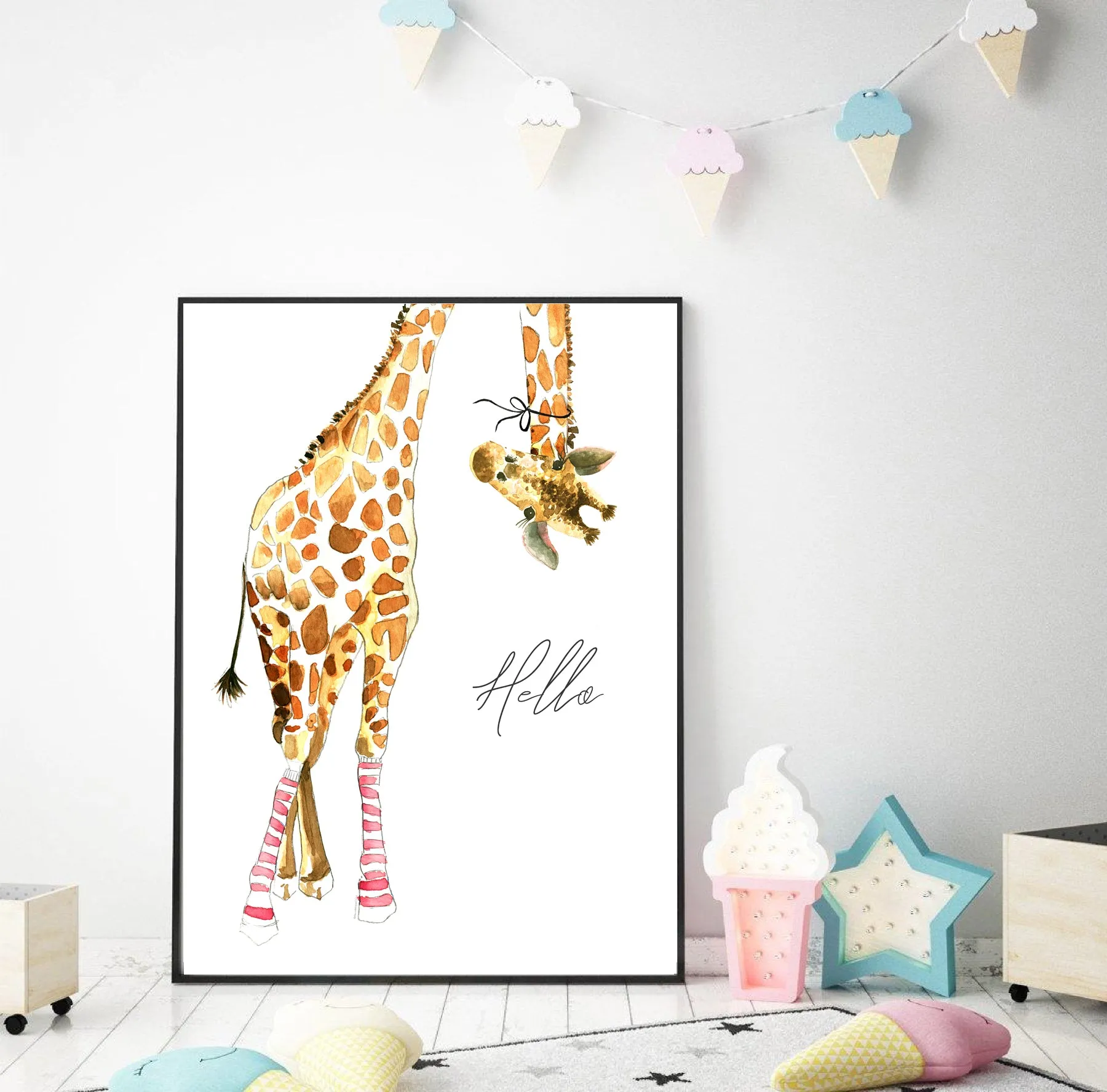 Giraffe with Pink Socks