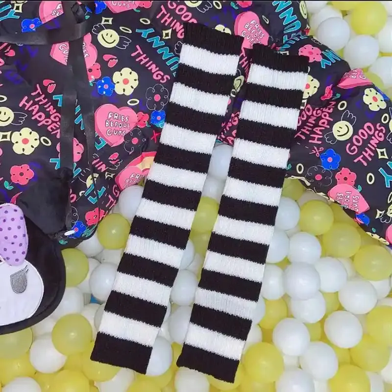 Goth Striped Leg Warmers Knee Length Socks