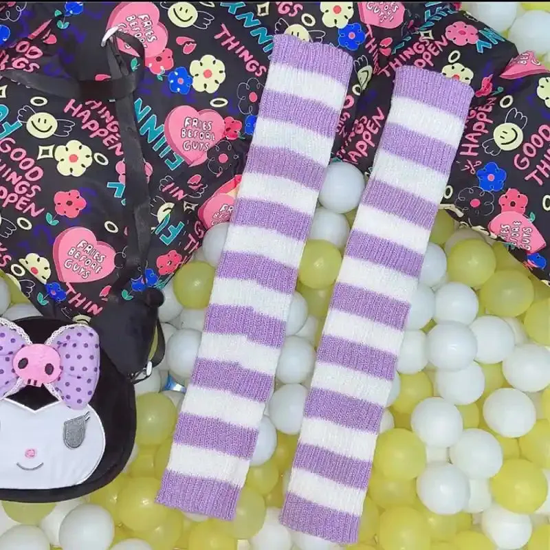 Goth Striped Leg Warmers Knee Length Socks