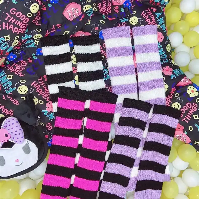 Goth Striped Leg Warmers Knee Length Socks