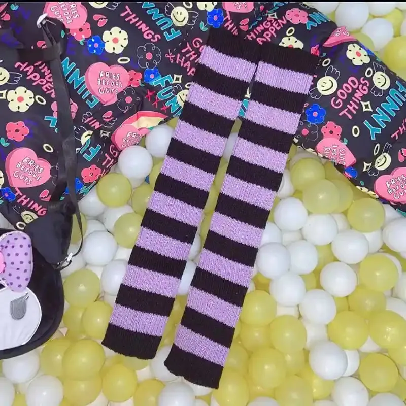 Goth Striped Leg Warmers Knee Length Socks