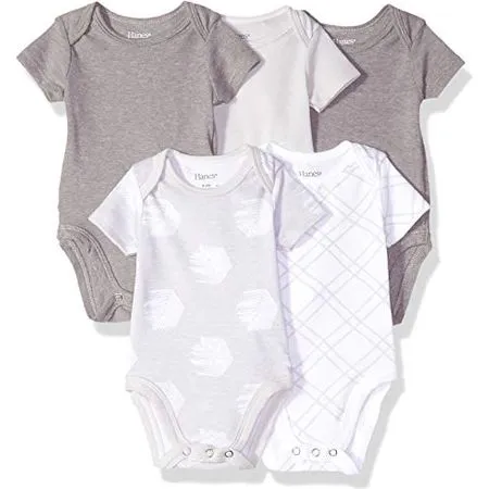 Hanes Baby Bodysuits, Ultimate Flexy Short Sleeve for Boys & Girls, 5-Pack