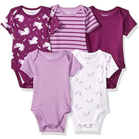 Hanes Baby Bodysuits, Ultimate Flexy Short Sleeve for Boys & Girls, 5-Pack