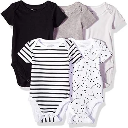 Hanes Baby Bodysuits, Ultimate Flexy Short Sleeve for Boys & Girls, 5-Pack